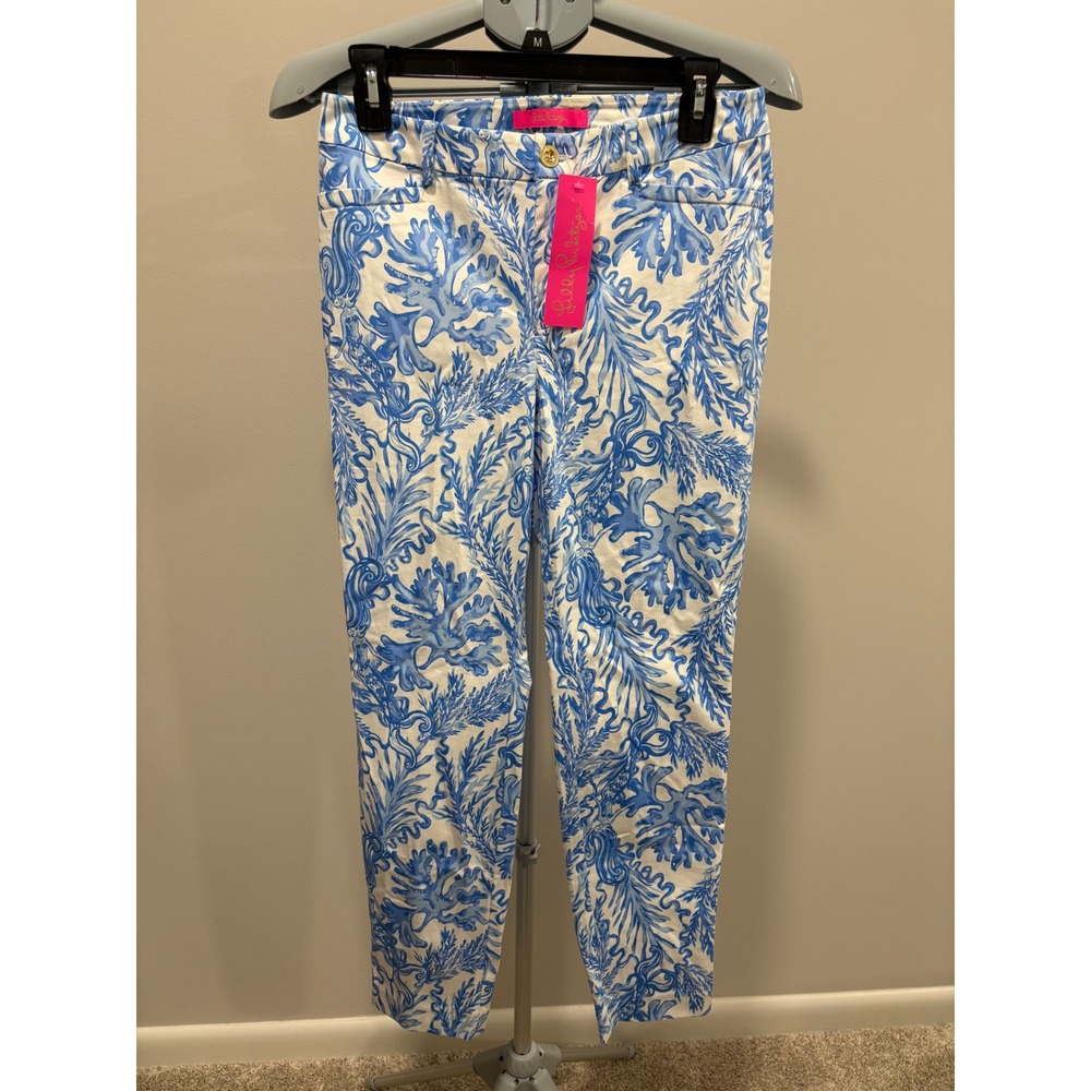 NWT Lilly Pulitzer Kelly High Rise Skinny Ankle Pant 4 Resort White Aqua Lounge